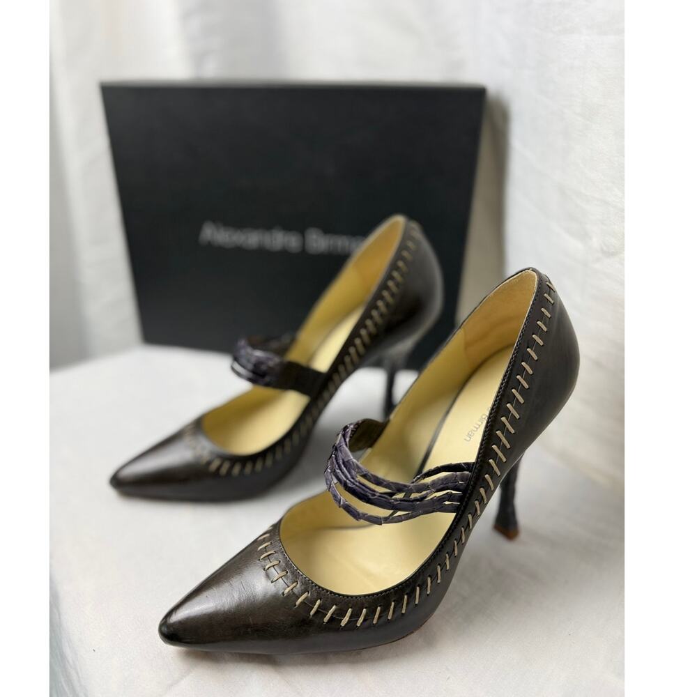 Alexandre Birman Python Leather Mary Jane Pumps Brown Purple Size 11